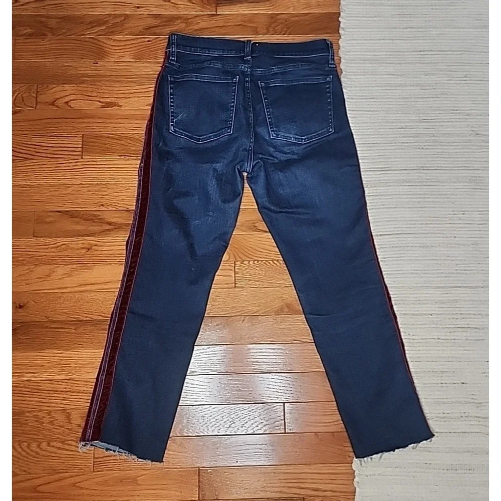 J Crew Vintage Straight Denim Crop Jeans Dark Wash Red Velvet Stripe Mid Rise 27